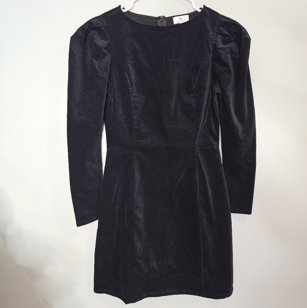 New AG Jeans Adriano Goldschmied Walker Puff Long Sleeve Velvet Black Dress